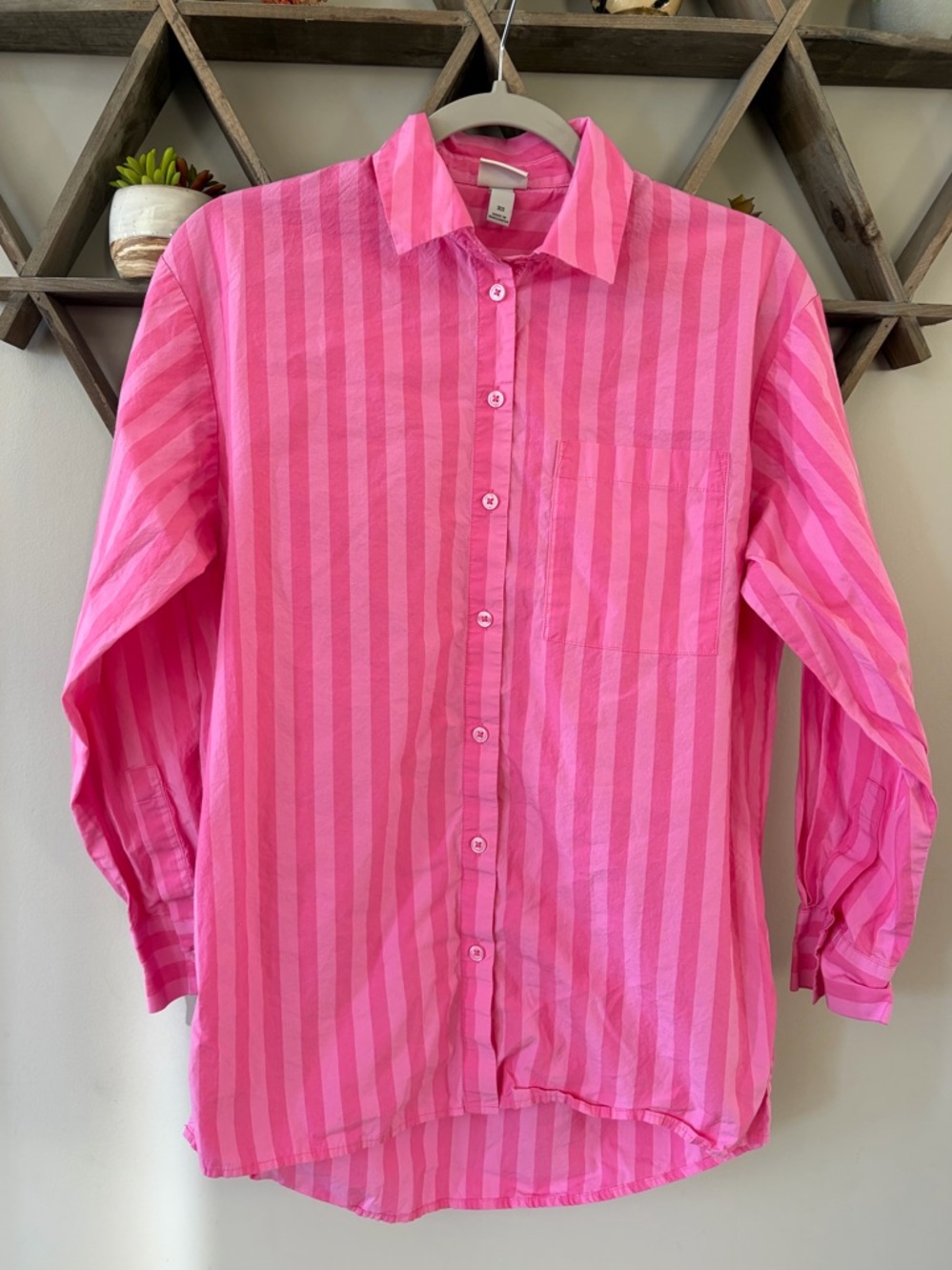 A New Day Pink stripe blouse. 100% cotton. Size XS.